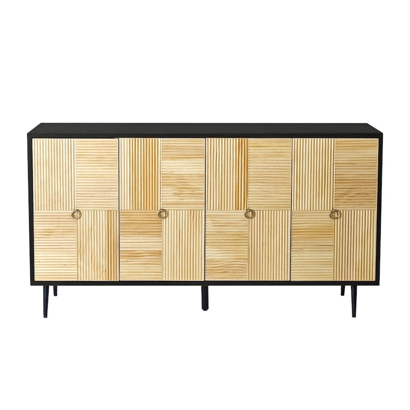 Meuble de rangement rétro marron/noir à 4 portes — Rangement double couche