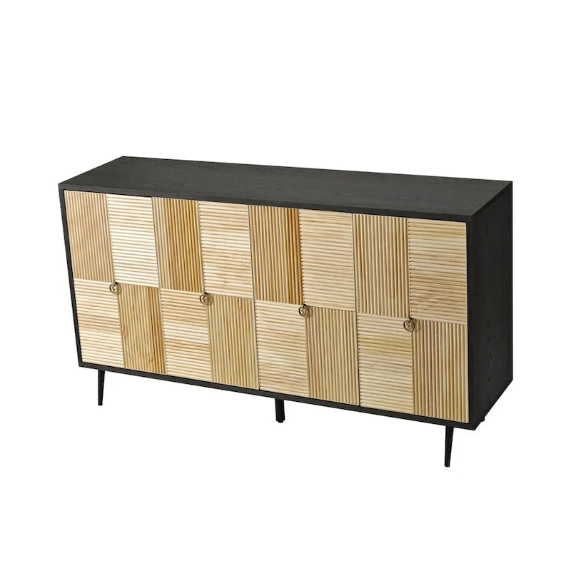 Meuble de rangement rétro marron/noir à 4 portes — Rangement double couche