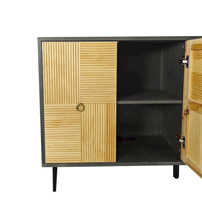 Meuble de rangement rétro marron/noir à 4 portes — Rangement double couche