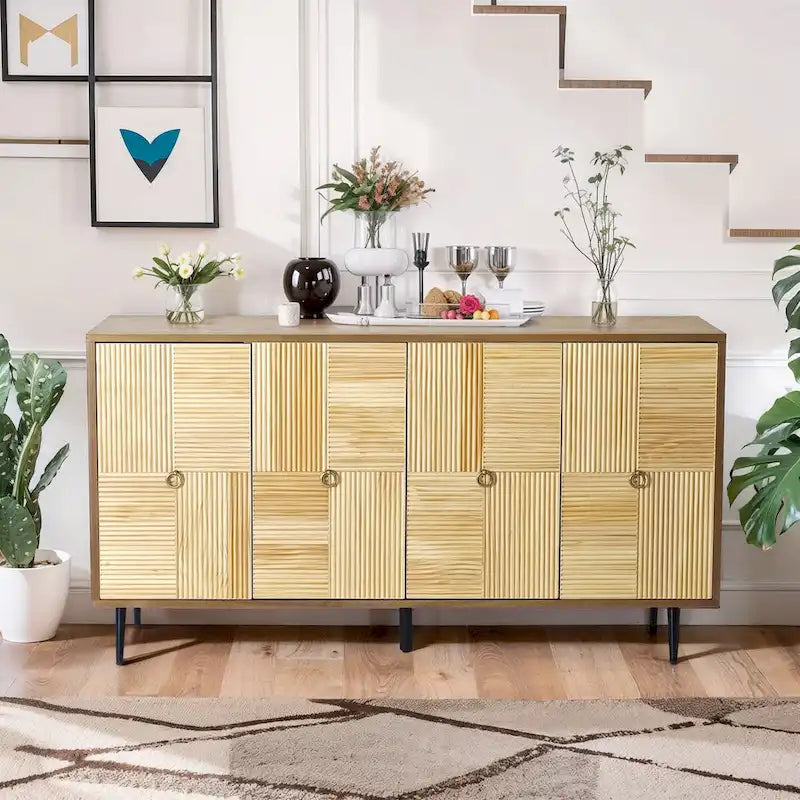 Meuble de rangement rétro marron/noir à 4 portes — Rangement double couche