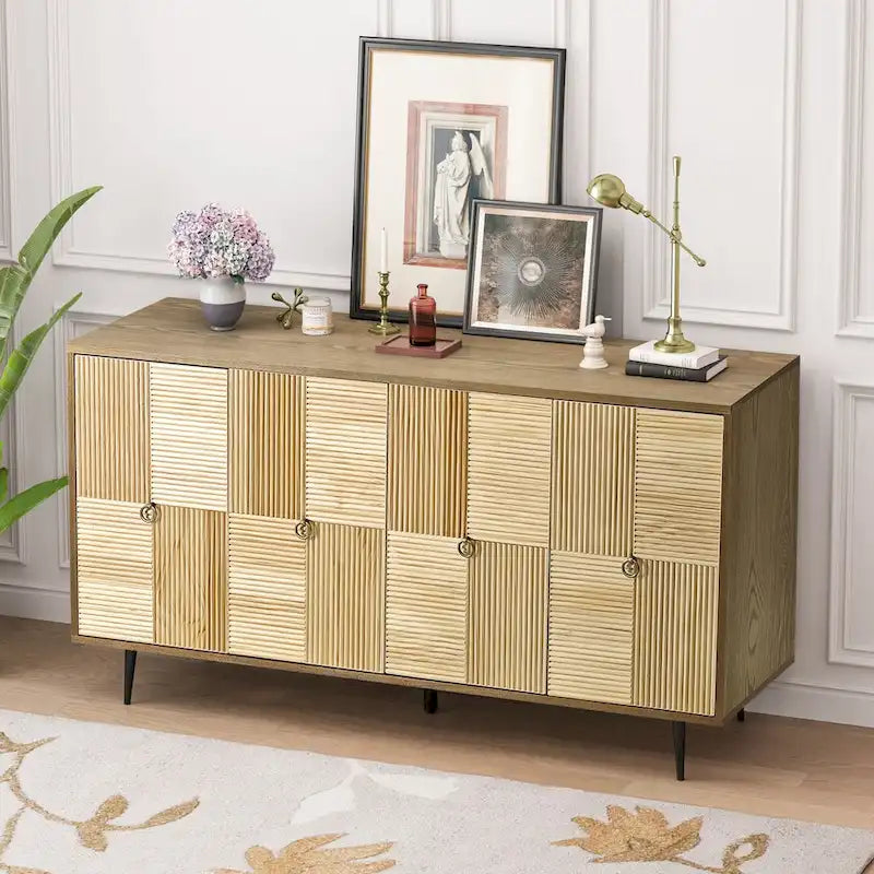 Meuble de rangement rétro marron/noir à 4 portes — Rangement double couche