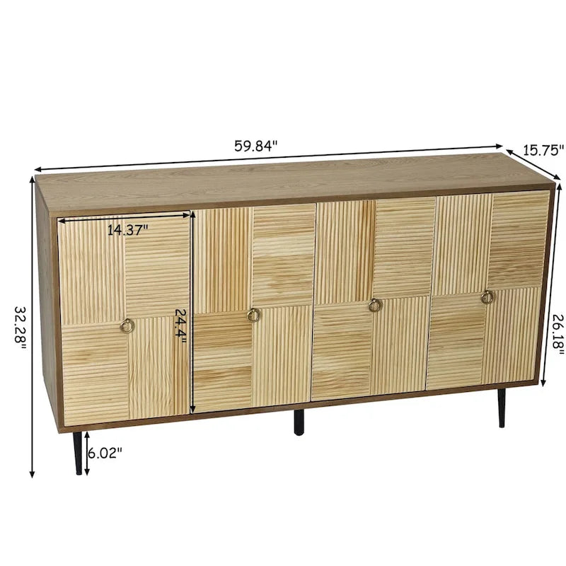 Meuble de rangement rétro marron/noir à 4 portes — Rangement double couche