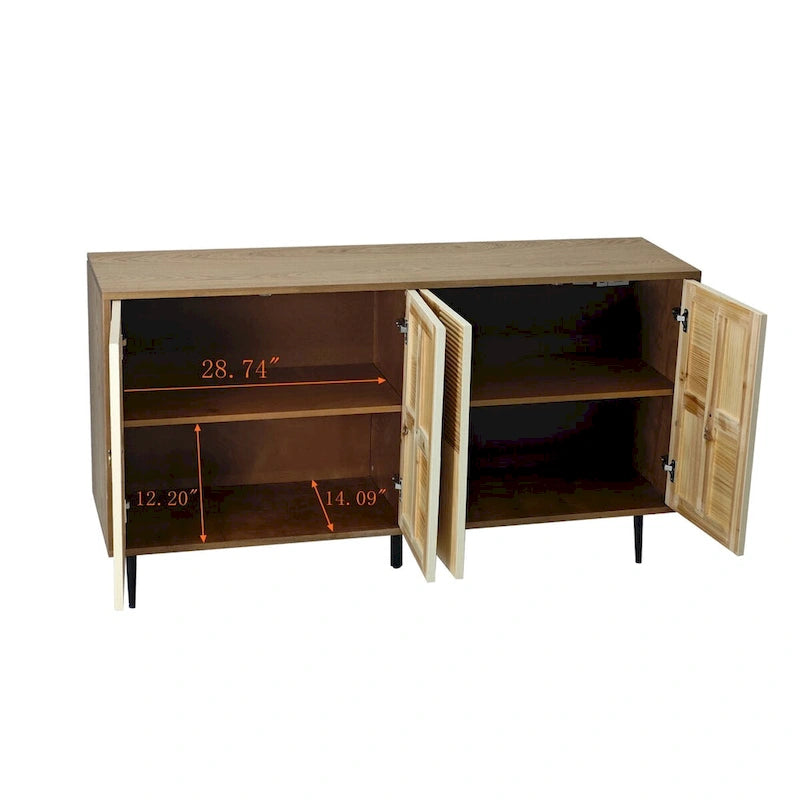 Meuble de rangement rétro marron/noir à 4 portes — Rangement double couche