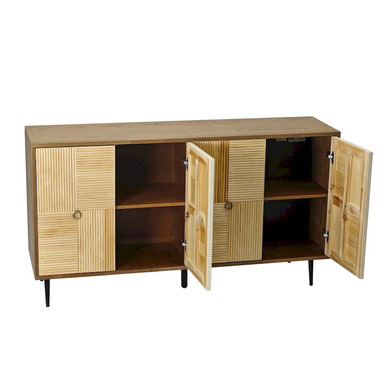 Meuble de rangement rétro marron/noir à 4 portes — Rangement double couche