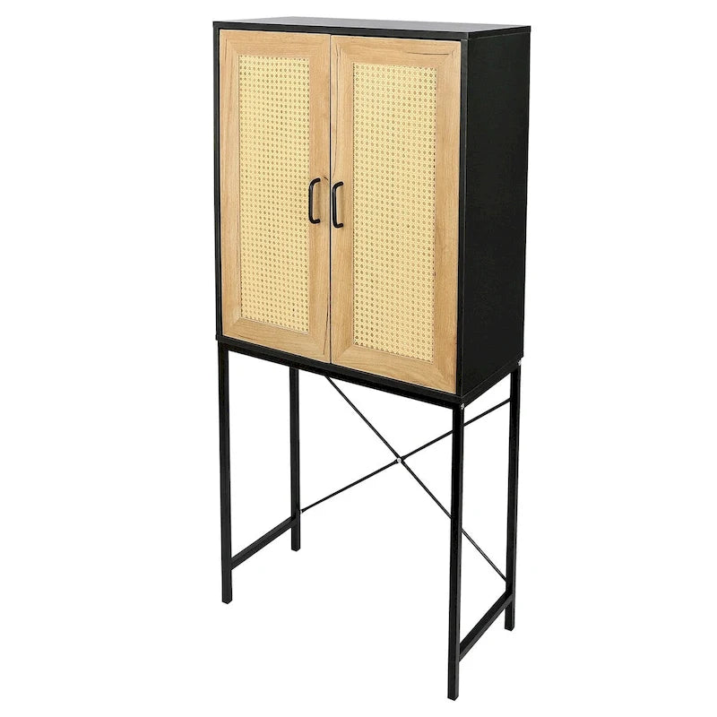Meuble à porte simple en rotin naturel à 3 niveaux