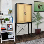 Meuble à porte simple en rotin naturel à 3 niveaux