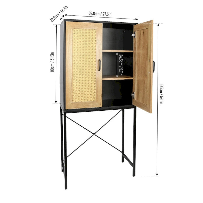 Meuble à porte simple en rotin naturel à 3 niveaux