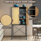 Meuble à porte simple en rotin naturel à 3 niveaux
