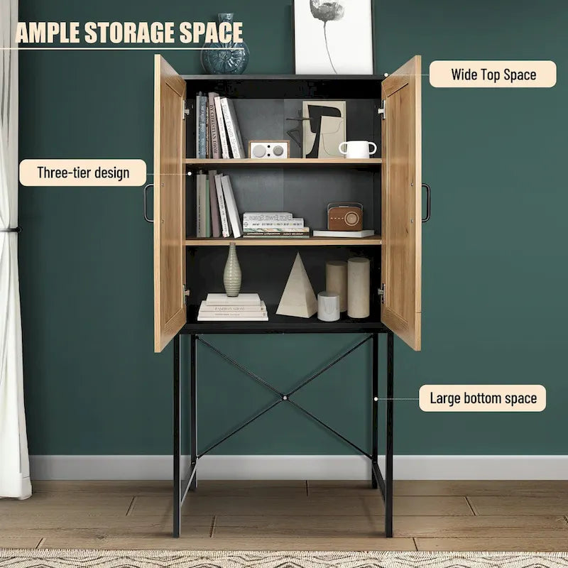 Meuble à porte simple en rotin naturel à 3 niveaux