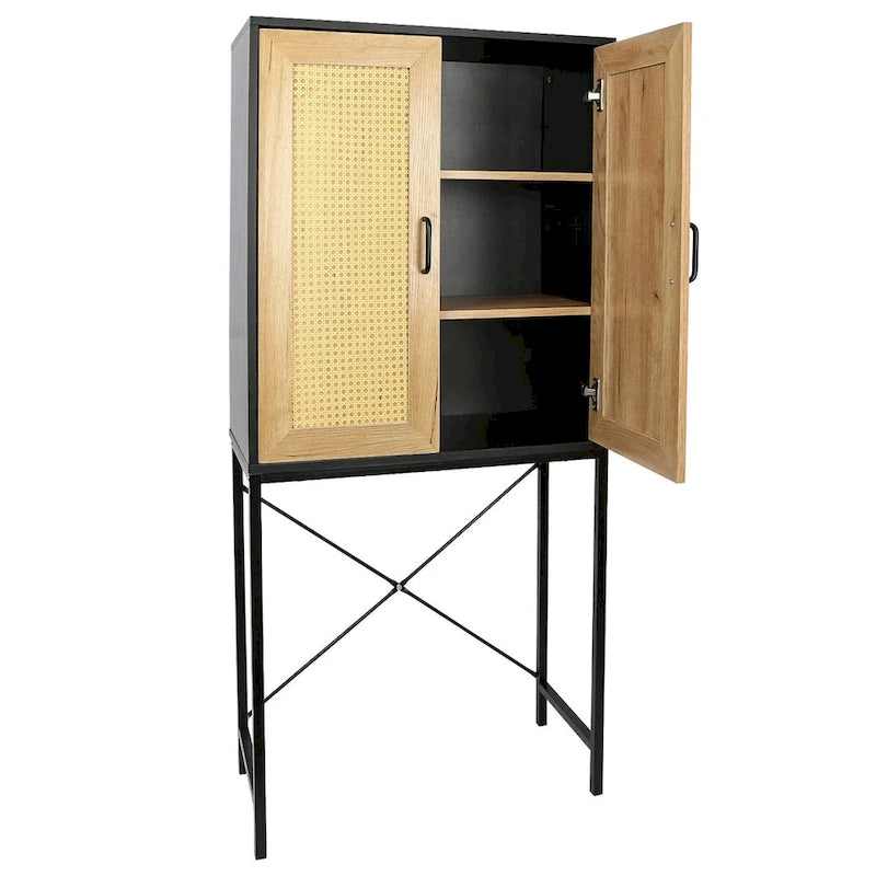 Meuble à porte simple en rotin naturel à 3 niveaux