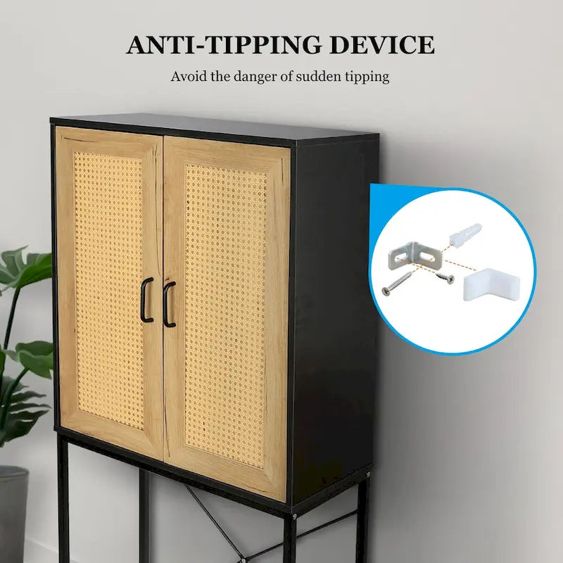 Meuble à porte simple en rotin naturel à 3 niveaux
