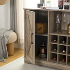 Buffet de Grange Noir/Fauve avec Porte Coulissante, Casier à Vin et Tiroir