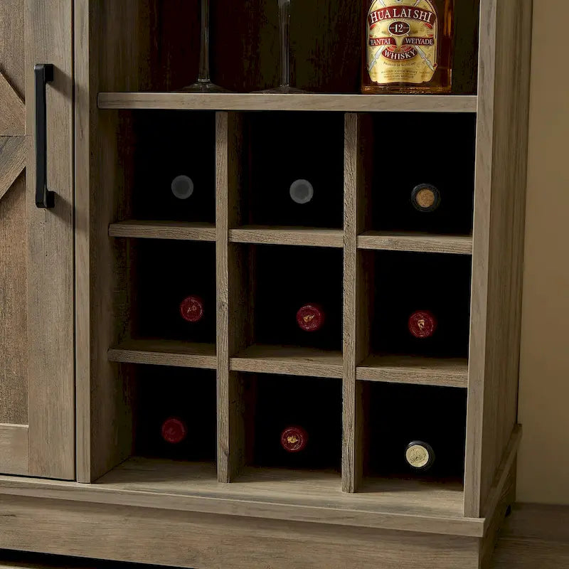 Buffet de Grange Noir/Fauve avec Porte Coulissante, Casier à Vin et Tiroir