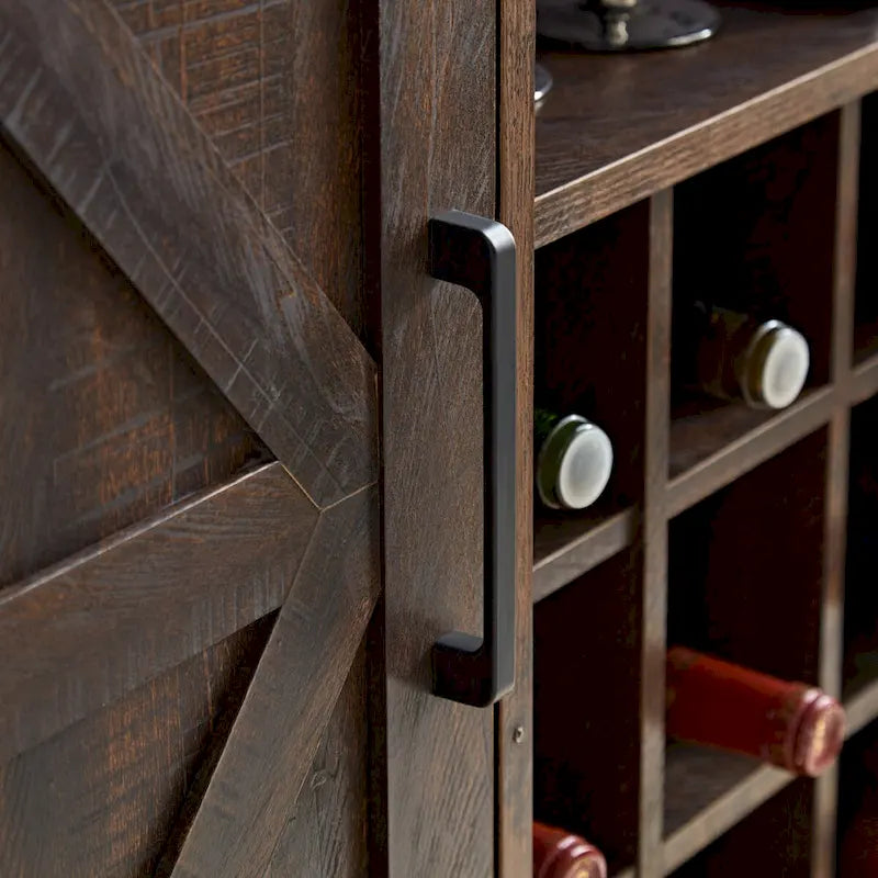 Buffet de Grange Noir/Fauve avec Porte Coulissante, Casier à Vin et Tiroir