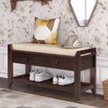 Banc de rangement d'entrée 2 personnes en bois patiné, expresso/gris avec coussin et tiroirs
