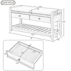 Banc de rangement d'entrée 2 personnes en bois patiné, expresso/gris avec coussin et tiroirs