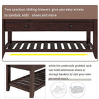 Banc de rangement d'entrée 2 personnes en bois patiné, expresso/gris avec coussin et tiroirs