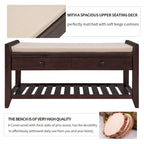 Banc de rangement d'entrée 2 personnes en bois patiné, expresso/gris avec coussin et tiroirs