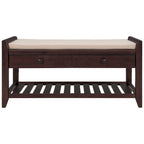 Banc de rangement d'entrée 2 personnes en bois patiné, expresso/gris avec coussin et tiroirs