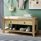 Banc de rangement d'entrée 2 personnes en bois patiné, expresso/gris avec coussin et tiroirs