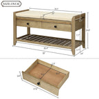 Banc de rangement d'entrée 2 personnes en bois patiné, expresso/gris avec coussin et tiroirs