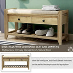 Banc de rangement d'entrée 2 personnes en bois patiné, expresso/gris avec coussin et tiroirs