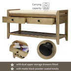 Banc de rangement d'entrée 2 personnes en bois patiné, expresso/gris avec coussin et tiroirs