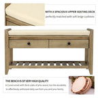 Banc de rangement d'entrée 2 personnes en bois patiné, expresso/gris avec coussin et tiroirs