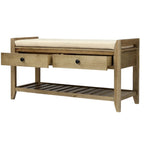 Banc de rangement d'entrée 2 personnes en bois patiné, expresso/gris avec coussin et tiroirs