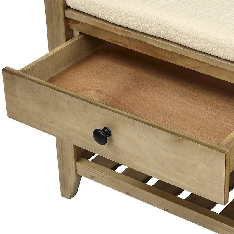Banc de rangement d'entrée 2 personnes en bois patiné, expresso/gris avec coussin et tiroirs