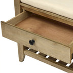 Banc de rangement d'entrée 2 personnes en bois patiné, expresso/gris avec coussin et tiroirs