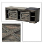 Banc de rangement de style campagnard en vieux pin / marron+blanc / gris / marron clair avec portes coulissantes — 1 personne
