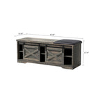 Banc de rangement de style campagnard en vieux pin / marron+blanc / gris / marron clair avec portes coulissantes — 1 personne