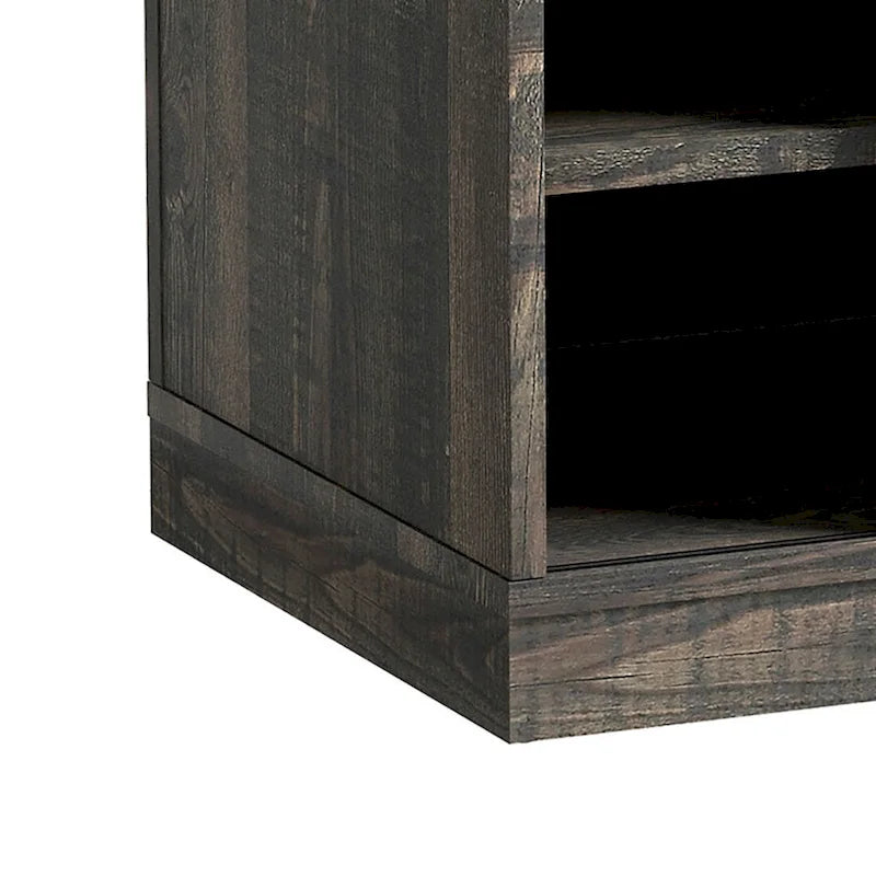 Banc de rangement de style campagnard en vieux pin / marron+blanc / gris / marron clair avec portes coulissantes — 1 personne