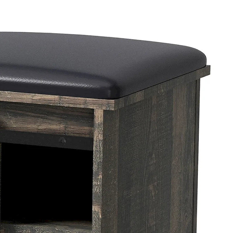 Banc de rangement de style campagnard en vieux pin / marron+blanc / gris / marron clair avec portes coulissantes — 1 personne