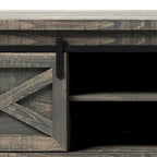 Banc de rangement de style campagnard en vieux pin / marron+blanc / gris / marron clair avec portes coulissantes — 1 personne