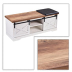 Banc de rangement de style campagnard en vieux pin / marron+blanc / gris / marron clair avec portes coulissantes — 1 personne