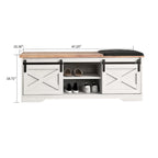 Banc de rangement de style campagnard en vieux pin / marron+blanc / gris / marron clair avec portes coulissantes — 1 personne