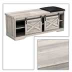 Banc de rangement de style campagnard en vieux pin / marron+blanc / gris / marron clair avec portes coulissantes — 1 personne