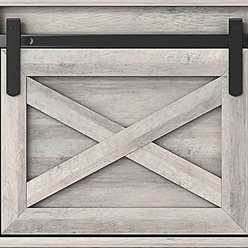 Banc de rangement de style campagnard en vieux pin / marron+blanc / gris / marron clair avec portes coulissantes — 1 personne