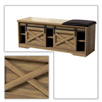 Banc de rangement de style campagnard en vieux pin / marron+blanc / gris / marron clair avec portes coulissantes — 1 personne