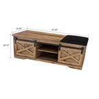 Banc de rangement de style campagnard en vieux pin / marron+blanc / gris / marron clair avec portes coulissantes — 1 personne