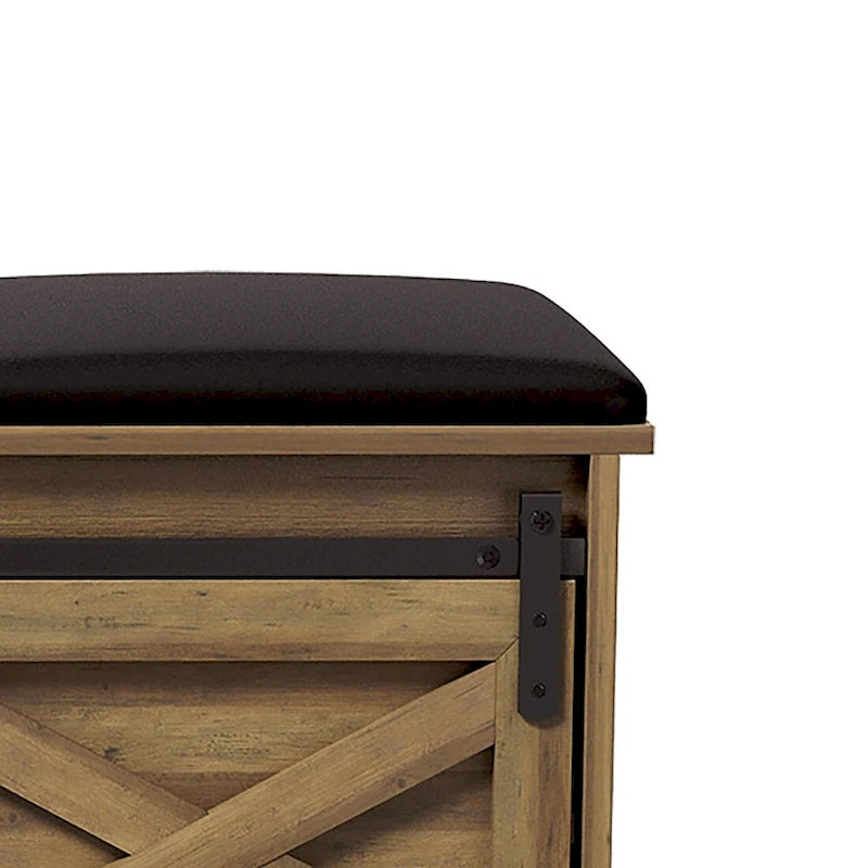 Banc de rangement de style campagnard en vieux pin / marron+blanc / gris / marron clair avec portes coulissantes — 1 personne