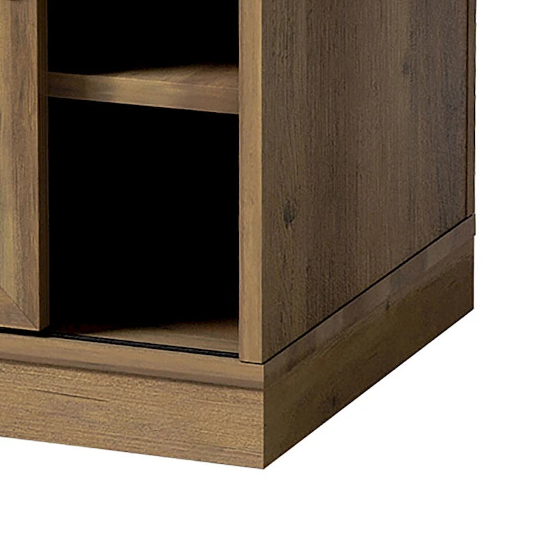 Banc de rangement de style campagnard en vieux pin / marron+blanc / gris / marron clair avec portes coulissantes — 1 personne