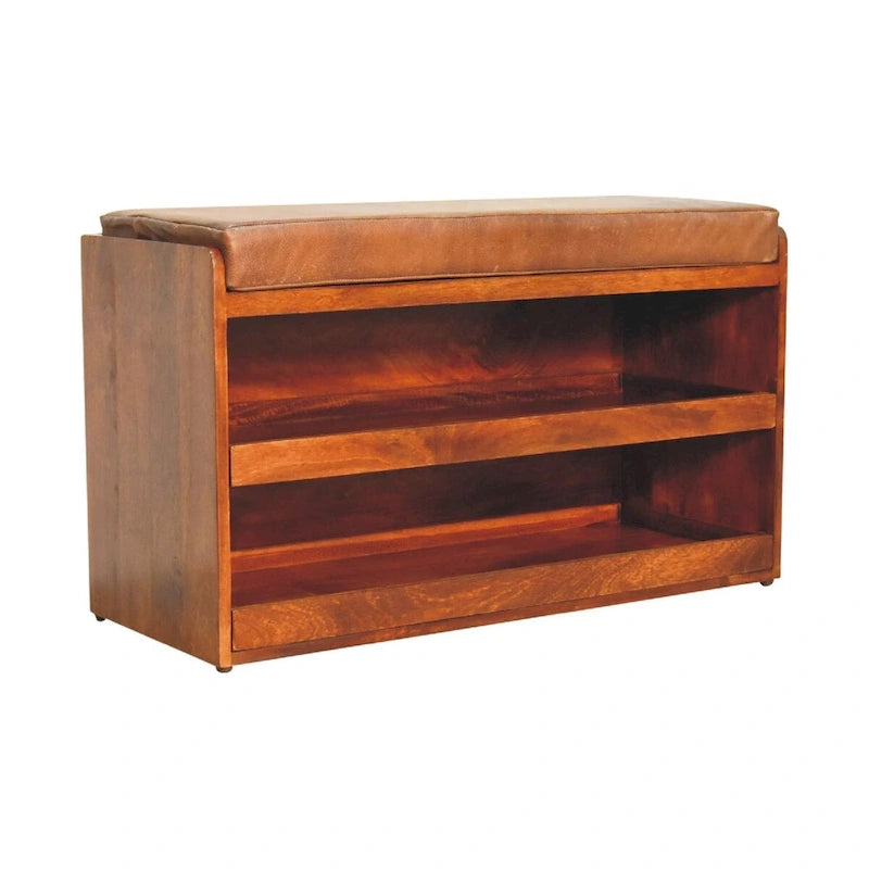 Banc de rangement à chaussures coulissant Châtaigne, 2 tiroirs, 6-8 paires