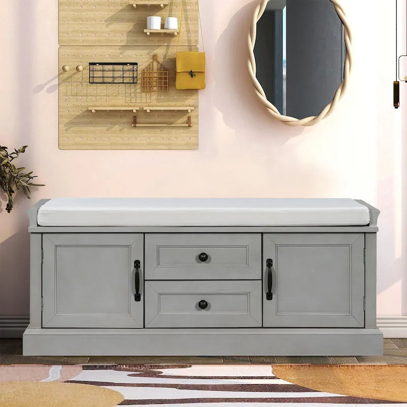 Banc de rangement en velours (bleu marine antique / blanc / gris délavé / noir / espresso) — 1 place