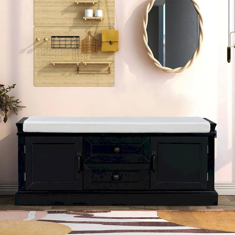 Banc de rangement en velours (bleu marine antique / blanc / gris délavé / noir / espresso) — 1 place