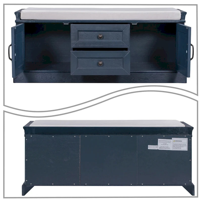 Banc de rangement en velours (bleu marine antique / blanc / gris délavé / noir / espresso) — 1 place