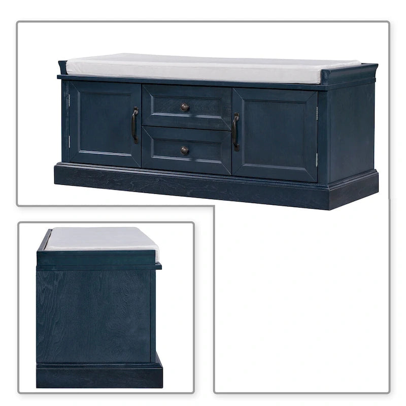 Banc de rangement en velours (bleu marine antique / blanc / gris délavé / noir / espresso) — 1 place