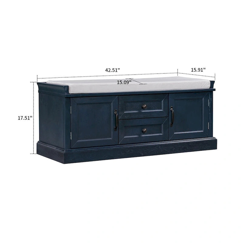 Banc de rangement en velours (bleu marine antique / blanc / gris délavé / noir / espresso) — 1 place